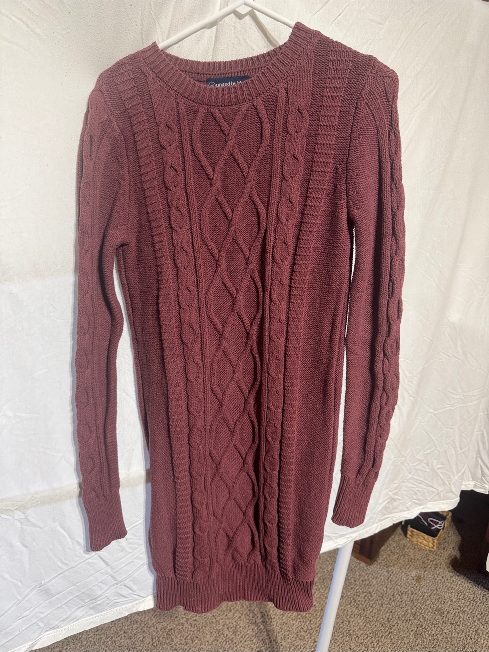 United By Blue Cable-Knit Crewneck Sweater Dress in Wine - Picture 1 of 4